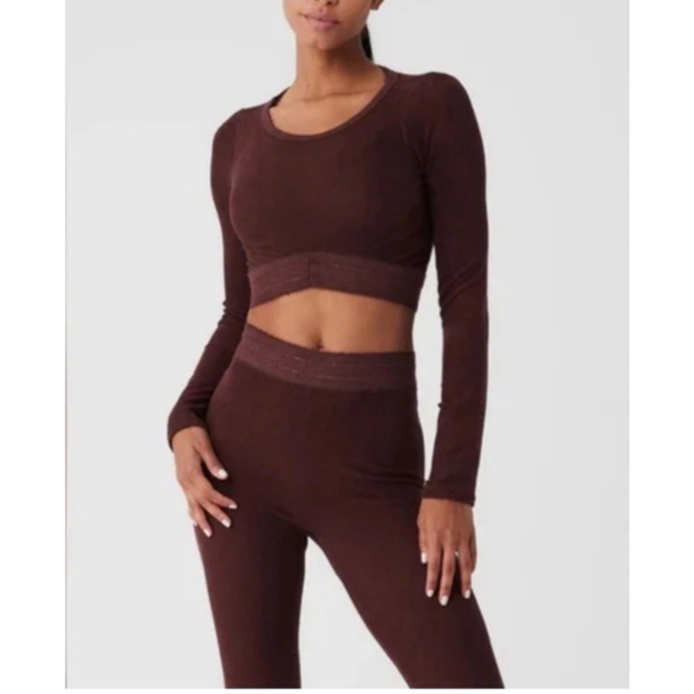 Alo Yoga Seamless Luxe Terry Cuddle Set M Cherry Cola Lounge‎ Athleisure Travel